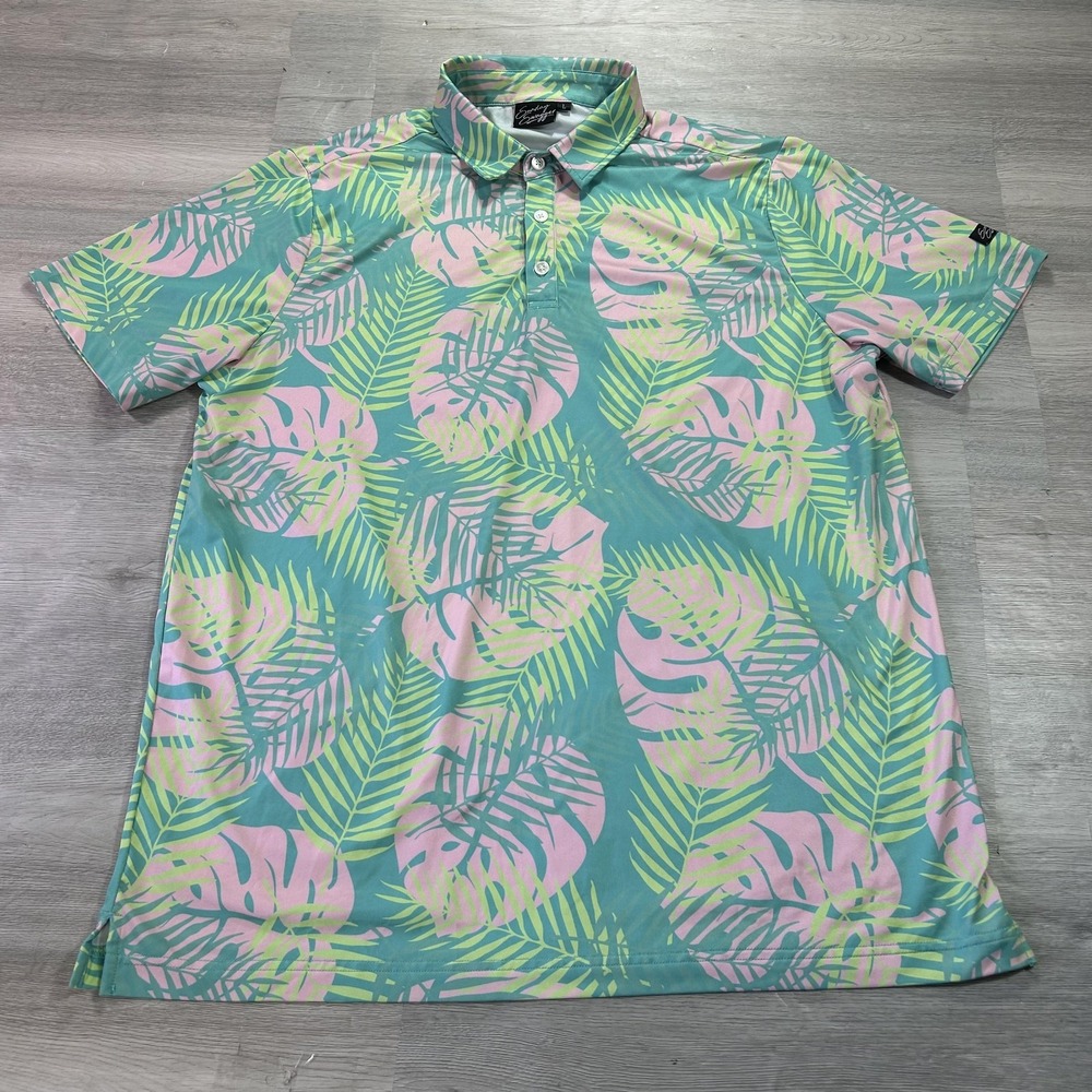 Sunday Swagger Polo Shirt Mens Large Tropical Leaf Golf Performance Stretch